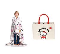 Kanguru Hello Kitty Plaid 130x170 cm + Borsa Shopper in Cotone | Set 2 pezzi Hello Kitty con shopper in cotone foderata e plaid in pile 130x170 cm, ideale per casa e tempo libero
