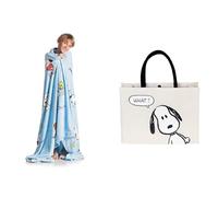 Kanguru Snoopy Plaid 130x170 cm + Borsa Shopper in Cotone | Set 2 pezzi Snoopy con shopper in cotone foderata e plaid in pile 130x170 cm, ideale per casa, tempo libero e regalo
