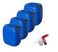 Kanister-Vertrieb® 4 Pezzi 30 L Tanica per Acqua, Tanica in Plastica Blu DIN61 + 1 Rubinetto + Etichette