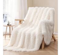 KANKAEU Coperta Pelosa per Letto Matrimoniale, Coperta Bianca Morbida 160x200 cm, Plaid Caldo e Accogliente, Reversibile, Facile da Pulire, Regalo di Stile