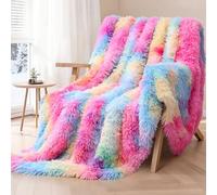 KANKAEU Grande Coperta Matrimoniale Pelosa, Coperta Arcobaleno 220x240 cm, Morbidosissima e Reversibile, Coperta Pile per Tutta la Famiglia, Facile da Lavare, Ideale per la Casa, Regalo Perfetto