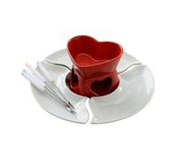 KANLVU Forma di Cuore Set Scalda Burro Ceramica Pentola per Fonduta, Fonduta di Formaggio con Forchette E Vassoi per L'Inaugurazione della Casa(Red)