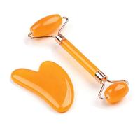 KANLVU Set Di Strumenti Per Il Viso Con Rullo Di Giada Per Il Viso E Gua Sha, Massaggiatore Per Il Drenaggio Linfatico, Levigatura Delle Rughe Sottili, E Raffreddamento Della Pelle Del Viso(Giallo)