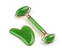 KANLVU Set Di Strumenti Per Il Viso Con Rullo Di Giada Per Il Viso E Gua Sha, Massaggiatore Per Il Drenaggio Linfatico, Levigatura Delle Rughe Sottili, E Raffreddamento Della Pelle Del Viso(Verde)