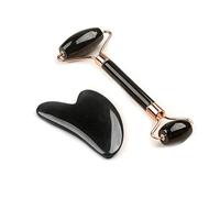 KANLVU Set Di Strumenti Per Il Viso Con Rullo Di Giada Per Il Viso E Gua Sha, Massaggiatore Per Il Drenaggio Linfatico, Levigatura Delle Rughe Sottili, E Raffreddamento Della Pelle Del Viso(Nero)