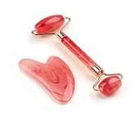 KANLVU Set Di Strumenti Per Il Viso Con Rullo Di Giada Per Il Viso E Gua Sha, Massaggiatore Per Il Drenaggio Linfatico, Levigatura Delle Rughe Sottili, E Raffreddamento Della Pelle Del Viso(Rose red)