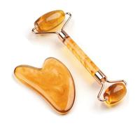 KANLVU Set Di Strumenti Per Il Viso Con Rullo Di Giada Per Il Viso E Gua Sha, Massaggiatore Per Il Drenaggio Linfatico, Levigatura Delle Rughe Sottili, E Raffreddamento Della Pelle Del Viso(Brown)