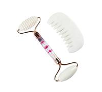 KANLVU Strumento Guasha In Giada Bianca Set Rullo Di Giada Per Il Viso E Pettine Per Meridiani Per Donne, Massaggiatore Ice Roller Viso Per Stimolare La Circolazione