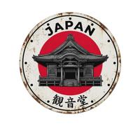 Kannon Hall Japan Buddhist Structure Vintage Metal Tin Sign