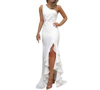 Kanpola - Abito da donna elegante con spalle scoperte, formale, da sera, sottile, maxi abito da sera, B2-18-bianco, 40