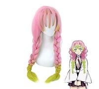 Kanroji Mitsuri Anime Demon Slayer: Kimetsu No Yaiba Parrucca Cosplay per donna Verde Rosa Capelli colorati Trecce Capelli + Parrucca gratis MZ-1418A