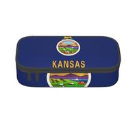 Kansas State Flag - Astuccio per cancelleria di grande capacità, con cerniera, per ragazzi, ragazze, studenti, scuola, Nero , Taglia unica, Valigia