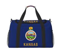 Kansas State Flag Print Weekender Pernottamento Carry On Bag Duffel Bag per Viaggio Donne Uomini Palestra Bagagli Borsa Carry on, Nero , Taglia unica