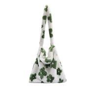 Kanubi - Borsa a tracolla in peluche con motivo floreale, adatta per lo shopping e il tempo libero, verde, 1