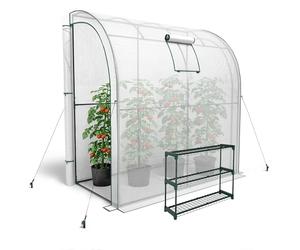 KANWOD Serra a Parete da Giardino con Scaffale, Finestra e 2 Porte Avvolgibili, Invernale, Robusta, Stabile e Facile da Montare, Serra orto per Protezione Piante, Verdure, Fiori 200x100x210 cm