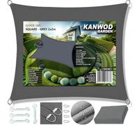 KANWOD Vela Ombreggiante Impermeabile Rettangolare, 2 x 2 m, Protezione UV, Tessuto 180 g/m², Telo Ombreggiante Esterno per il Balcone, la Terrazza e il Giardino, Grigio