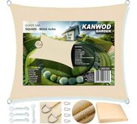 KANWOD Vela Ombreggiante Impermeabile Rettangolare, 4 x 4 m, Protezione UV, Tessuto 180 g/m², Telo Ombreggiante Esterno per il Balcone, la Terrazza e il Giardino, Beige