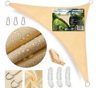 KANWOD Vela Ombreggiante Triangolare, 3 x 3 x 3 m, Impermeabile, Protezione UV, Tessuto 180 g/m², Telo Ombreggiante Esterno per il Balcone, la Terrazza e il Giardino, Beige