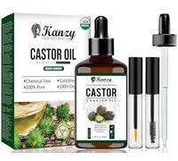 Kanzy Olio di Ricino per Ciglia e Sopracciglia 50ml Olio di Ricino per Capelli, Unghie, Pelle e Barba 100% Pura Biologico Castor Oil con Set di Pennelli