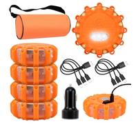 KAOLALI 6 luci di avvertimento impermeabili con magnete e gancio, luce girevole a LED con 9 modalità di lampeggiamento, con sacchetto e cavo di ricarica 3 in 1