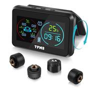 KAOLALI TPMS Sistema di monitoraggio della pressione degli pneumatici, visualizzazione dell'ora e della temperatura TPMS, ricarica solare e funzione di ricarica USB, con 4 sensori esterni di pressione