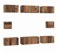 Kaorsrow Set di mobili per TV, montaggio a parete, 8 pezzi, effetto legno | Set di 8 mobili sospesi in legno anticato per soggiorni moderni e piccoli spazi con spazio flessibile.