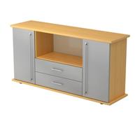 KAPA SB | Madia | con ante + cassetti manico a forma di ringhiera in plastica Faggio/Argento