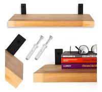 Kapaga - Mensola da parete in legno, 120 x 25 cm, con supporto in metallo verniciato a polvere, in pino, per cucina, bagno, soggiorno, moderna mensola in legno per montaggio a parete