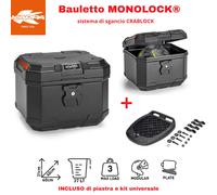 KAPPA Bauletto Moto MONOLOCK® Nero K’Box 37lt con Piastra e Kit Fissaggio