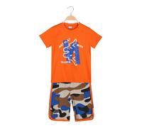 Kappa Completo corto da bambino in cotone con t-shirt e bermuda mimetici - aranc