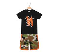 Kappa Completo corto da bambino in cotone con t-shirt e bermuda mimetici - nero
