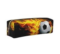 KAPPTYY Astuccio in pelle con stampa di fiamme di calcio con cerniera, grazioso astuccio per penne per ragazzi e ragazze, forniture per il rientro a scuola, Oro, Taglia unica, Astuccio per trucchi