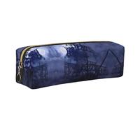 KAPPTYY Astuccio in pelle con stampa luna piena con barca pirata e cerniera, grazioso astuccio per penne per ragazzi e ragazze, forniture per il rientro a scuola, Oro, Taglia unica, Astuccio per