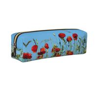 KAPPTYY Astuccio in pelle con stampa papaveri su cielo, con cerniera, grazioso astuccio per penne per ragazzi e ragazze, forniture per il rientro a scuola, Oro, Taglia unica, Astuccio per trucchi