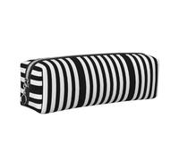 KAPPTYY Astuccio scolastico in pelle con stampa a righe bianche e nere con cerniera, grazioso astuccio per penne per ragazzi e ragazze, forniture per il rientro a scuola, Argento, Taglia unica