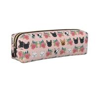 KAPPTYY Astuccio scolastico in pelle con stampa bulldog francese e fiori, con cerniera, grazioso astuccio per penne per ragazzi e ragazze, forniture per il rientro a scuola, Oro, Taglia unica