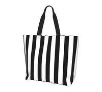 KAPPTYY Borsa a tracolla stampata a righe nere e bianche per le donne Grande borsa riutilizzabile Tote Bag Borsa alla moda per lo shopping di viaggio
