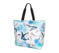 KAPPTYY Borsa a tracolla stampata con balene marine e meduse per le donne grande borsa riutilizzabile Tote Bag Borsa alla moda per lo shopping di viaggio
