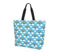 KAPPTYY Borsa a tracolla stampata con nuvole arcobaleno e gocce di pioggia per le donne grande borsa riutilizzabile tote bag borsa alla moda per viaggi shopping