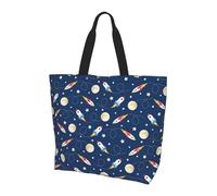 KAPPTYY Borsa a tracolla stampata con razzo nello spazio per le donne grande borsa riutilizzabile Tote Bag Borsa alla moda per lo shopping di viaggio