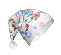 KAPPTYY Cappello di Babbo Natale romantico fantasia floreale uccelli farfalla, cappelli di Natale per adulti unisex peluche luminoso divertente cappello di Natale
