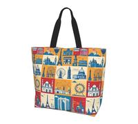 KAPPTYY I Love London - Borsa a tracolla da donna, con stampa, grande, riutilizzabile, alla moda, per viaggi e shopping