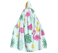 KAPPTYY Mantello con cappuccio per adulti con stampa di gelato e frutta con fenicottero, lunghezza 140 cm, mantello con cappuccio per Halloween e giochi di ruolo con cravatta