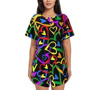 KAPPTYY Pigiama da donna a maniche corte con stampa arcobaleno Gay Pride con bottone frontale e pantaloncini con coulisse estivo traspirante abbigliamento da casa per dormire, uscite casual, Nero , S