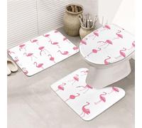 KAPPTYY Set di 3 tappeti da bagno con stampa di fenicotteri su bianco, 80 x 50,8 cm, tappetini antiscivolo per suite, casa vacanze, tappeti assorbenti