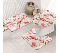 KAPPTYY Set di 3 tappeti da bagno con stampa di fenicotteri su bianco, 80 x 50,8 cm, tappetini antiscivolo per suite, casa vacanze, tappeti assorbenti