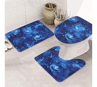 KAPPTYY Set di 3 tappeti da bagno con stampa di galassia spaziale, universo, blu, 80 x 50,8 cm, tappetini antiscivolo per suite, casa vacanze, tappeti assorbenti