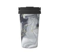 KAPPTYY Tazza da caffè orientale con stampa marmorizzata e pietra, riutilizzabile, con coperchio, in acciaio inox, alla moda, per bevande calde e fredde, regalo ideale