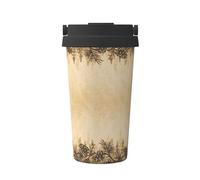 KAPPTYY Tazza da caffè riutilizzabile con coperchio con stampa a confine a pigna, alla moda, in acciaio inox, per bevande calde e fredde, regalo ideale