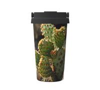 KAPPTYY Tazza da caffè riutilizzabile con coperchio con stampa di cactus, alla moda, in acciaio inox, per bevande calde e fredde, regalo ideale